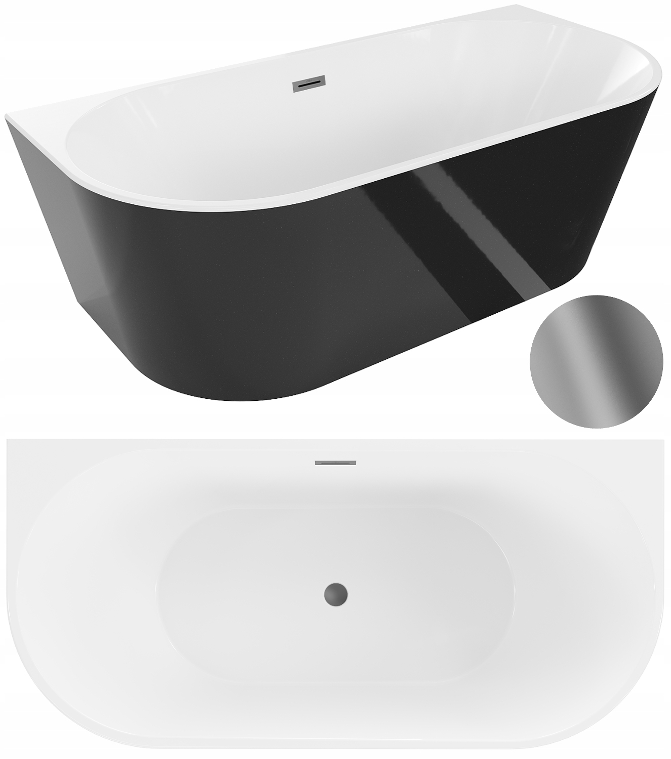 Mexen Oval Wanna Wolnostojąca Przyścienna Biała/czarna 160x80 Gun Metal