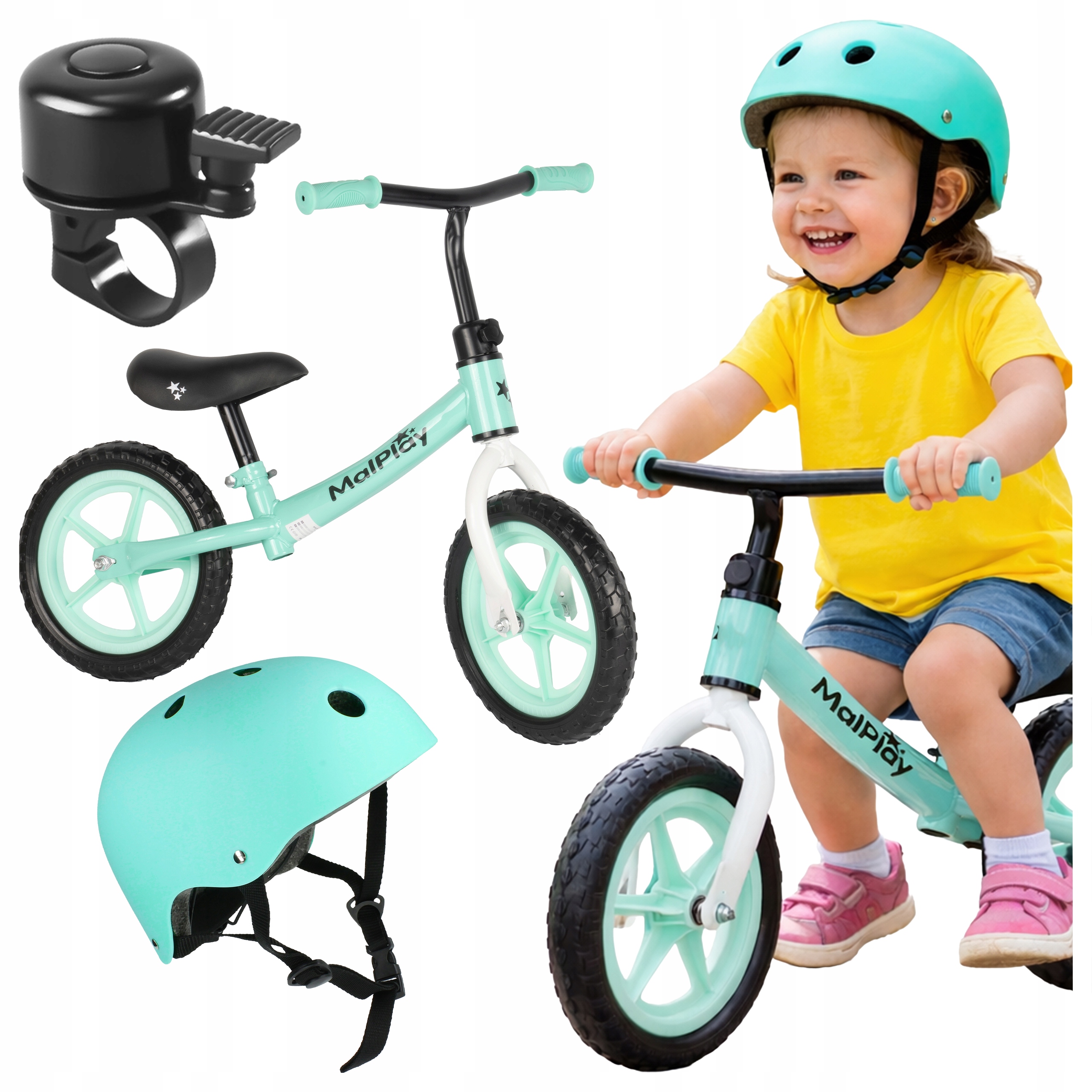 Rowerek Biegowy Dziecięcy lekki koła Eva 12 cali kask 48-54 dzwonek