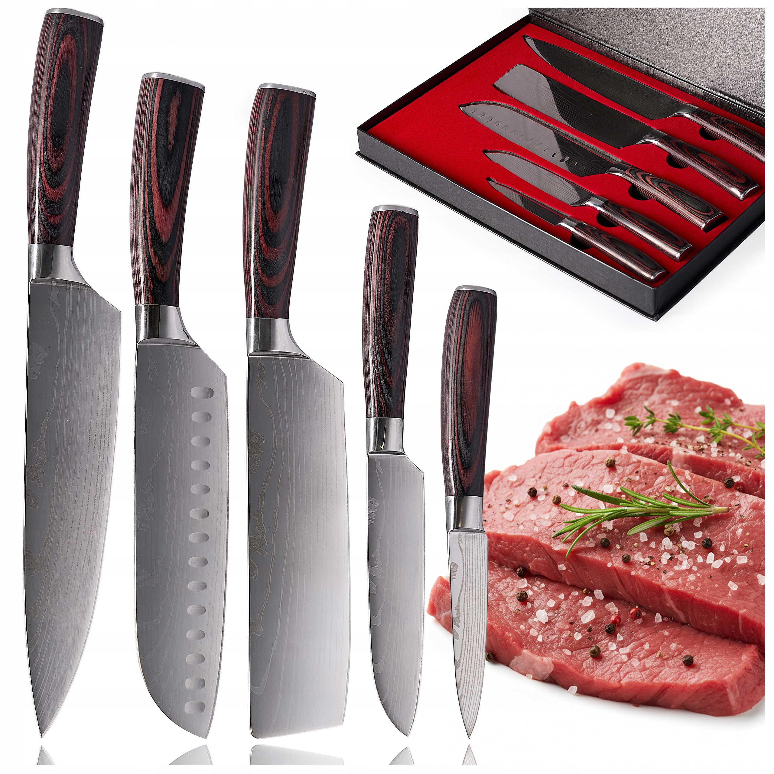 Sada Kuchynských Nožov japonský štýl, vysokouhlíková oceľ Šéfkuchára 5 ks