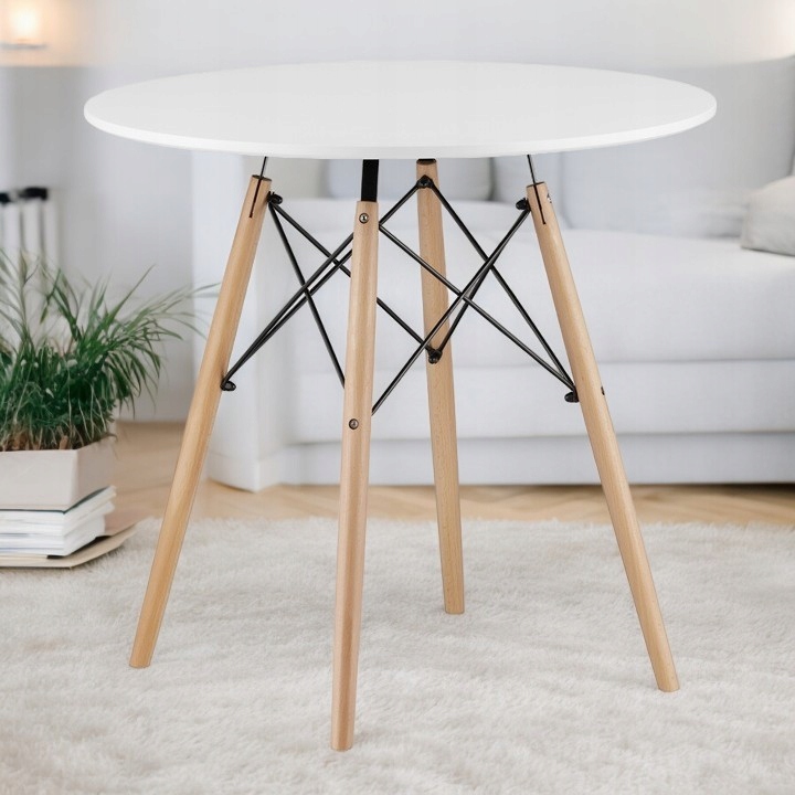 Stół Jadalniany Okrągły 80 Biały w Stylu Skandynawskim Prowansja do Salonu Głębokość mebla 80 cm