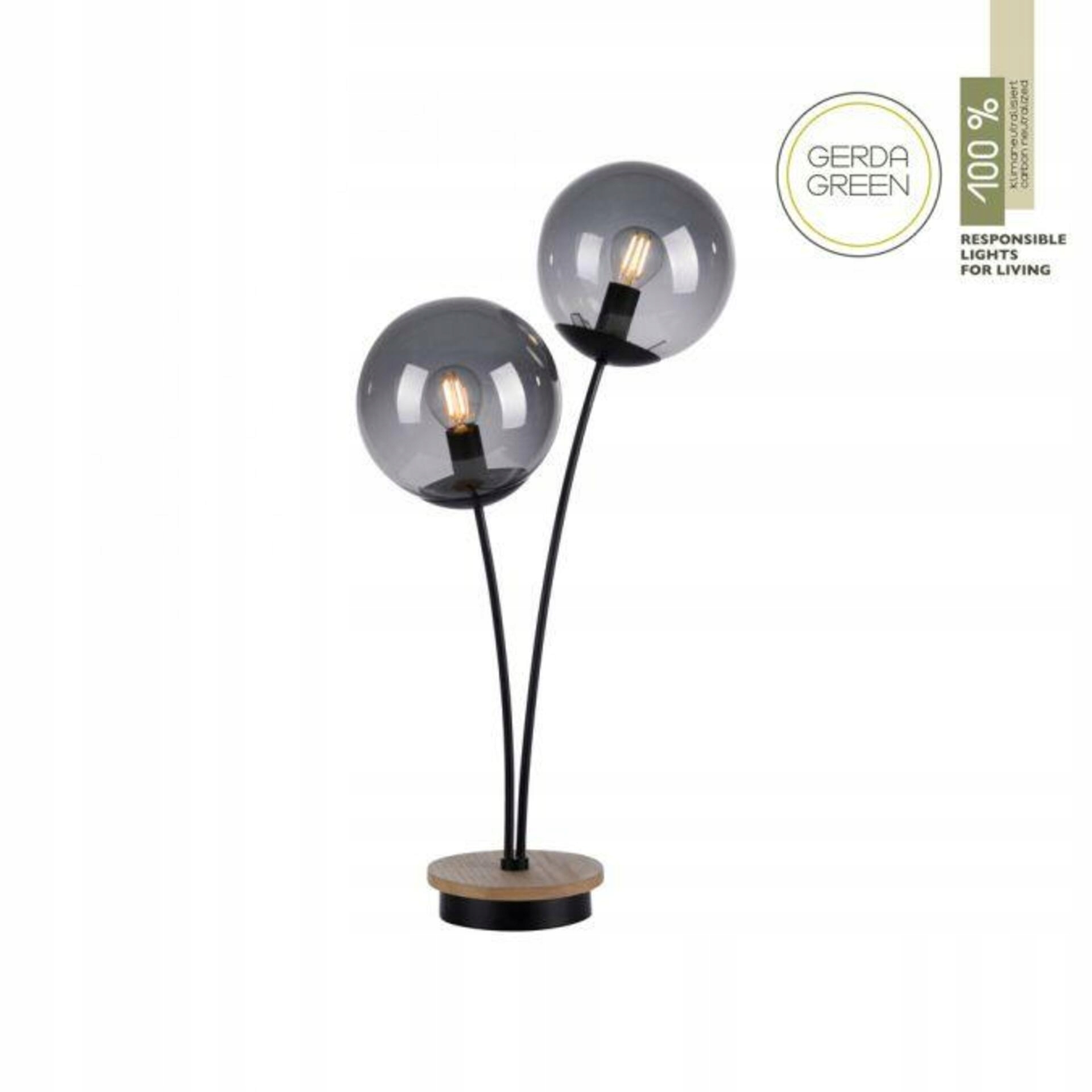 Led stolná lampa Just Light dubové drevo, dymové sklo, E14, IP20