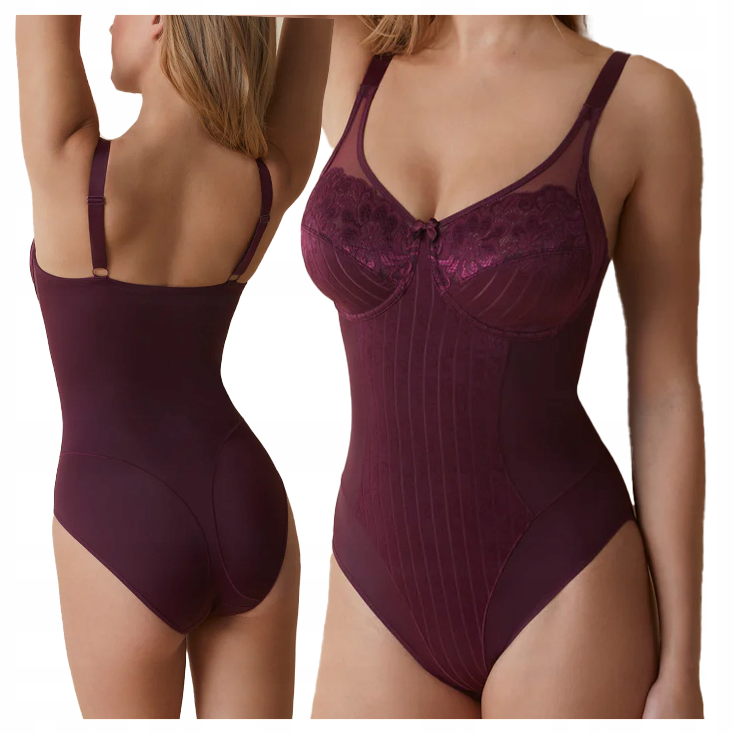 Elegantní krajkové body bez kostic Měkké košíčky Scarlett Burgund 95C