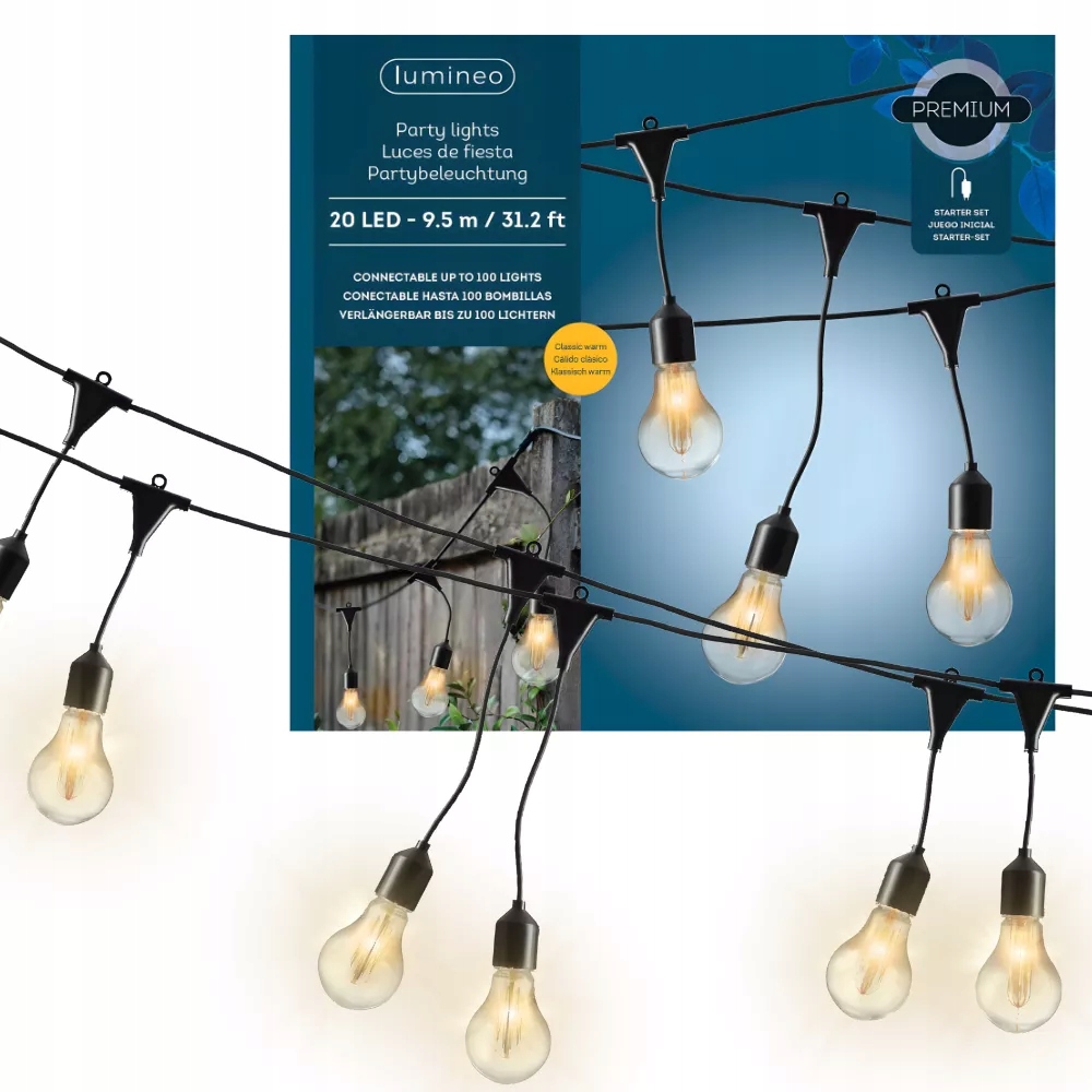 Led záhradná svetelná gIRLANDA teplá biela 9,5 m