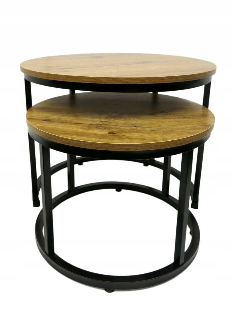 STOLIKI KAWOWE OKRĄGŁE ZESTAW STOLIKÓW LOFT INDUSTRIAL 2SZT SK106 DĄB Głębokość mebla 70 cm