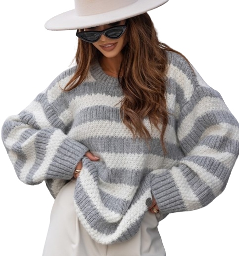 Cocomore Oversize svetr s pruhy šedá bílá Novinka