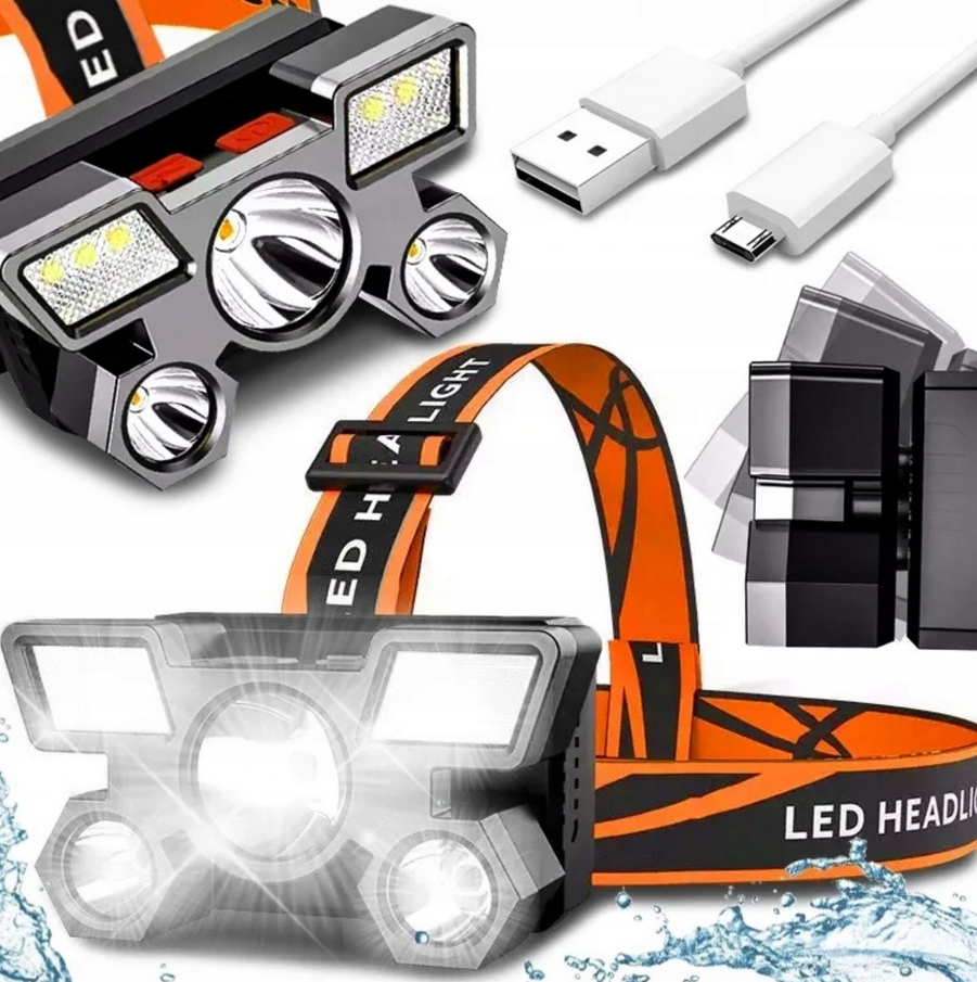LATARKA CZOŁOWA BARDZO MOCNA CZOŁÓWKA AKUMULATOROWA LED USB NA GŁOWE CZOŁO