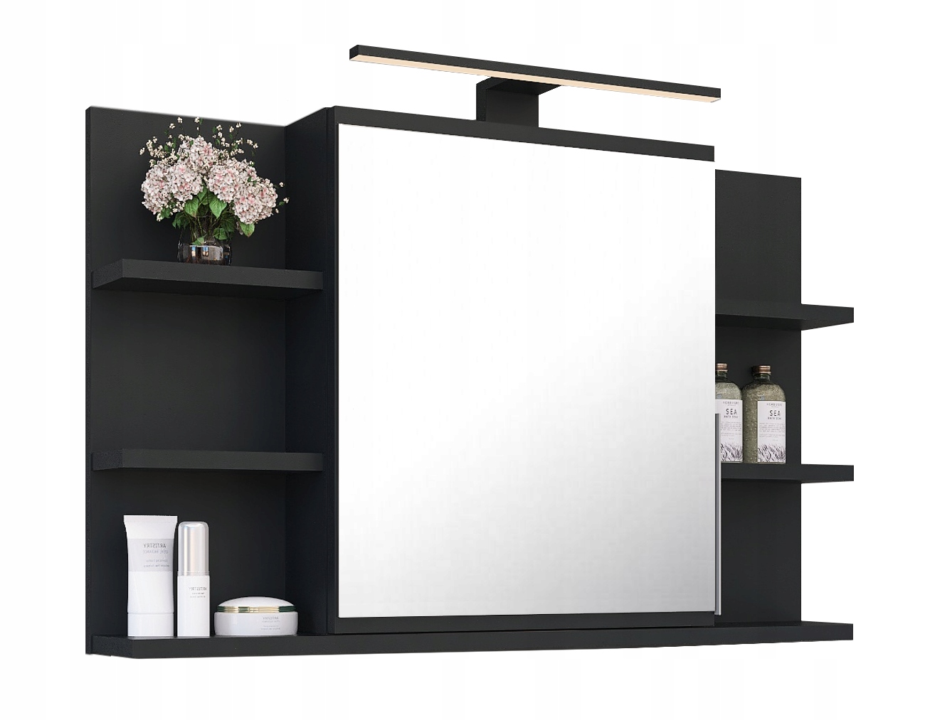 Koupelnová Skříňka Se Zrcadlem A Led Zrcadlem Do Koupelny 80/50 CM Černá Matná