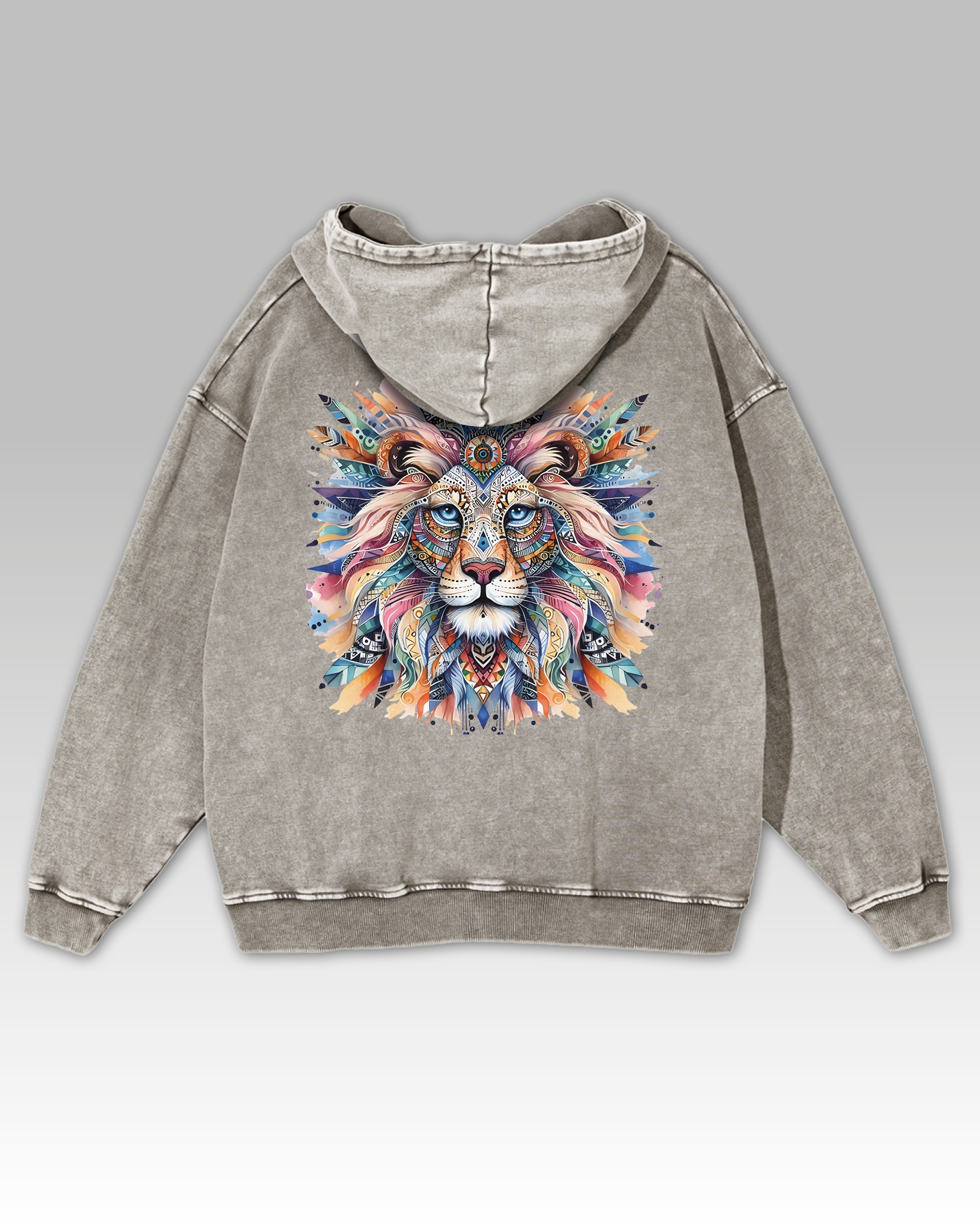 Mikina s lvem Umělecký lev Safari Síla Odvaha Barevná Šedá L