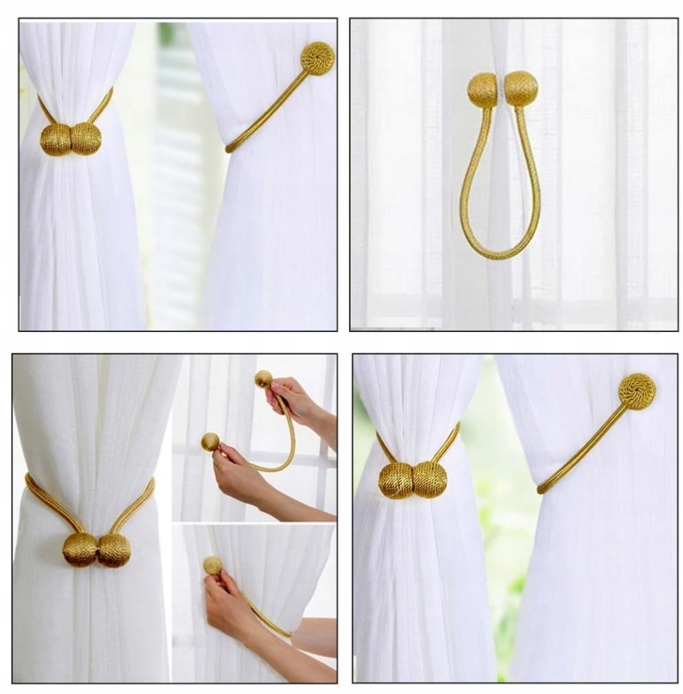 UPIĘCIE DO FIRAN ZASŁON KLAMRA MAGNETYCZNA ZŁOTE KULKI WYSTRÓJ OKIEN Stan opakowania oryginalne