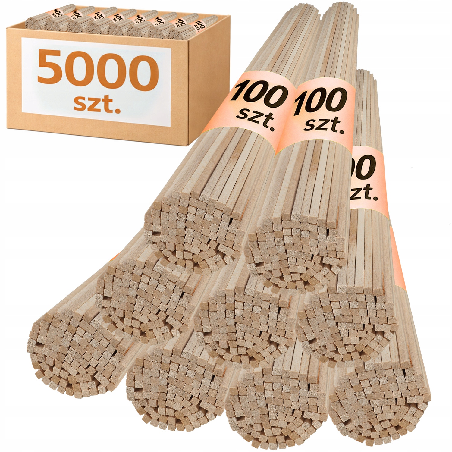 Hrubé tyčinky na cukrovou vatu Bukové tyčinky Čtvercové 53 cm 5000 ks