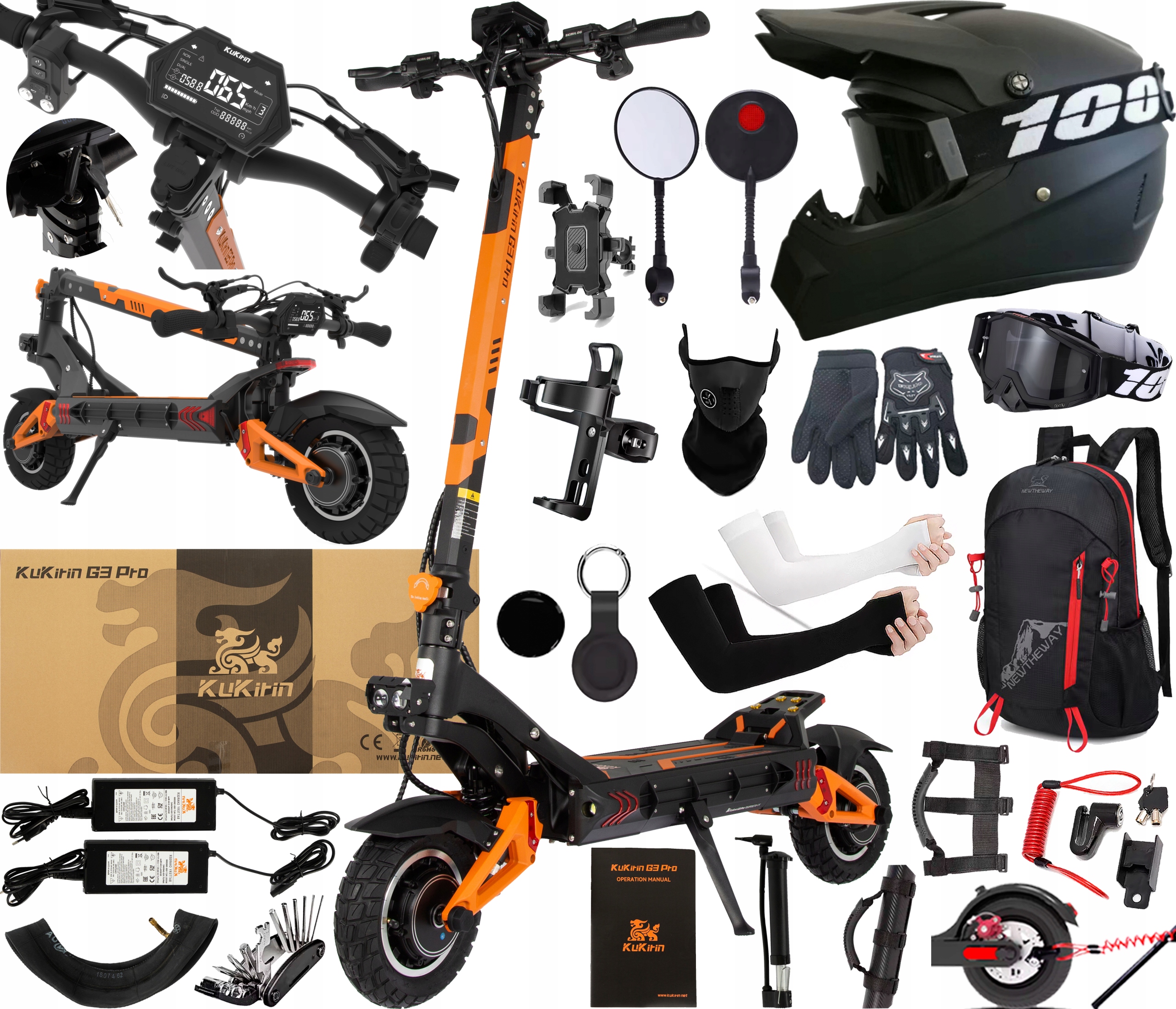 Kukirin G3 Pro Skládací 2400W 52V 23.4AH 65km/h 80KM Terénní +12 Dárek