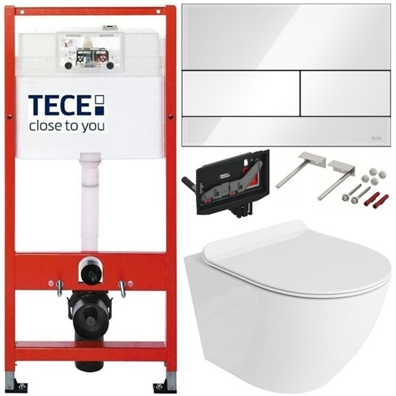 Tece Zestaw Podtynkowy Wc Miska Rimless Przycisk Szklany Biały Fresh 7W1