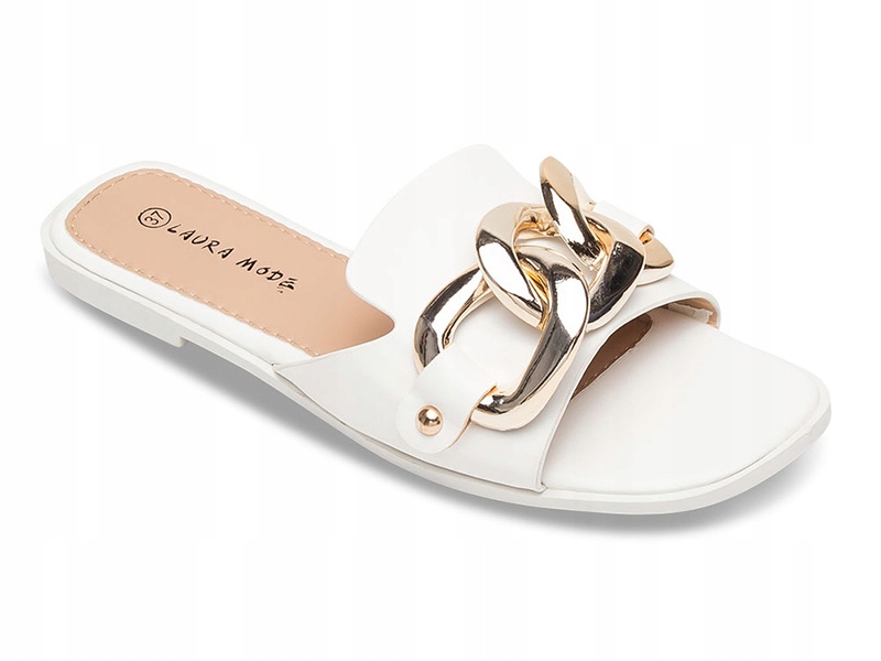 

Klapki ozdobione złotym łańcuchem Białe 39