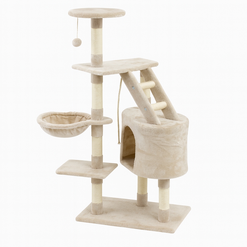 Drapak Dla Kota Legowisko Wieża Domek Słupek Zabawka Na Sznurku Beżowy