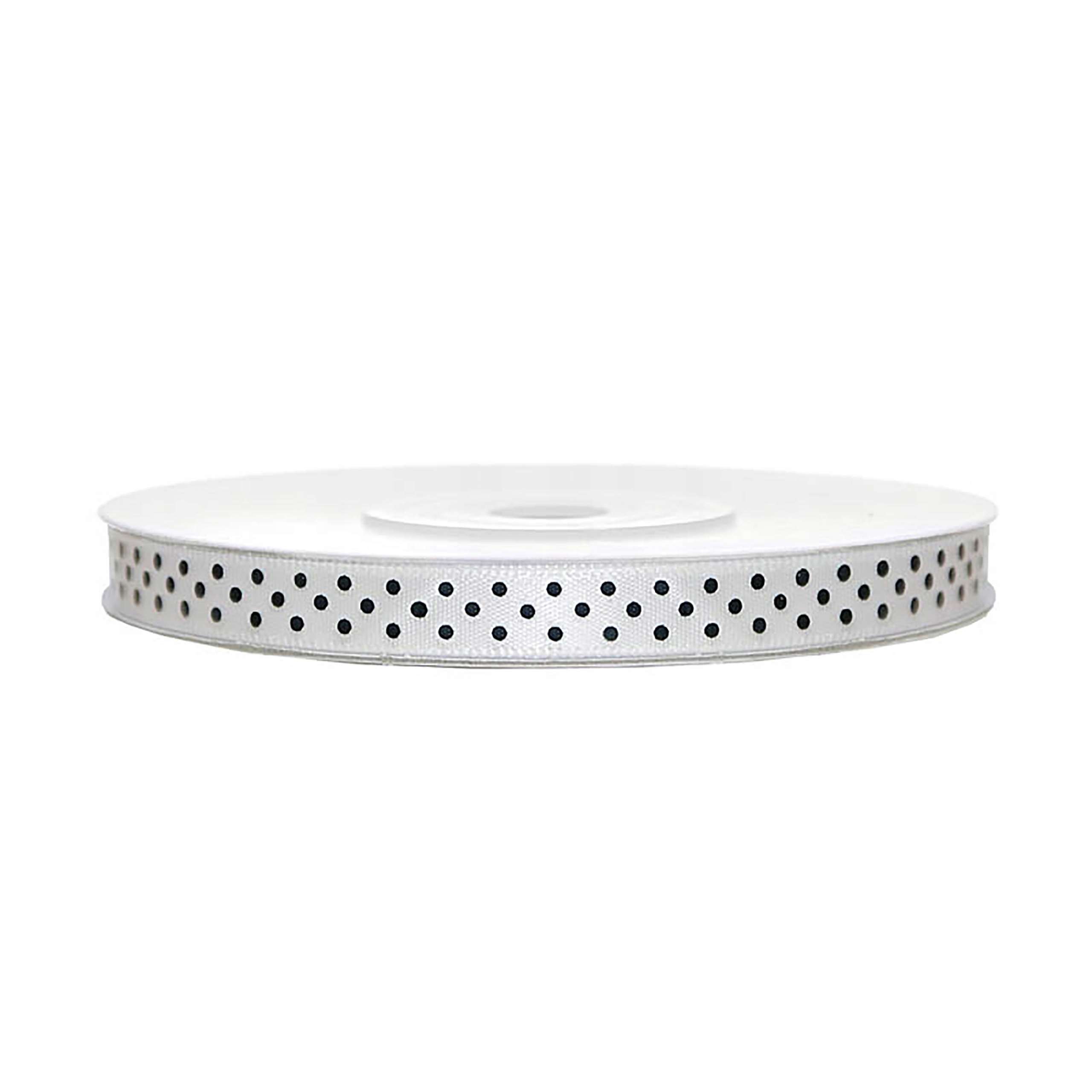 

Tasiemka satynowa Złamana Biel czarne Kropki 6mm