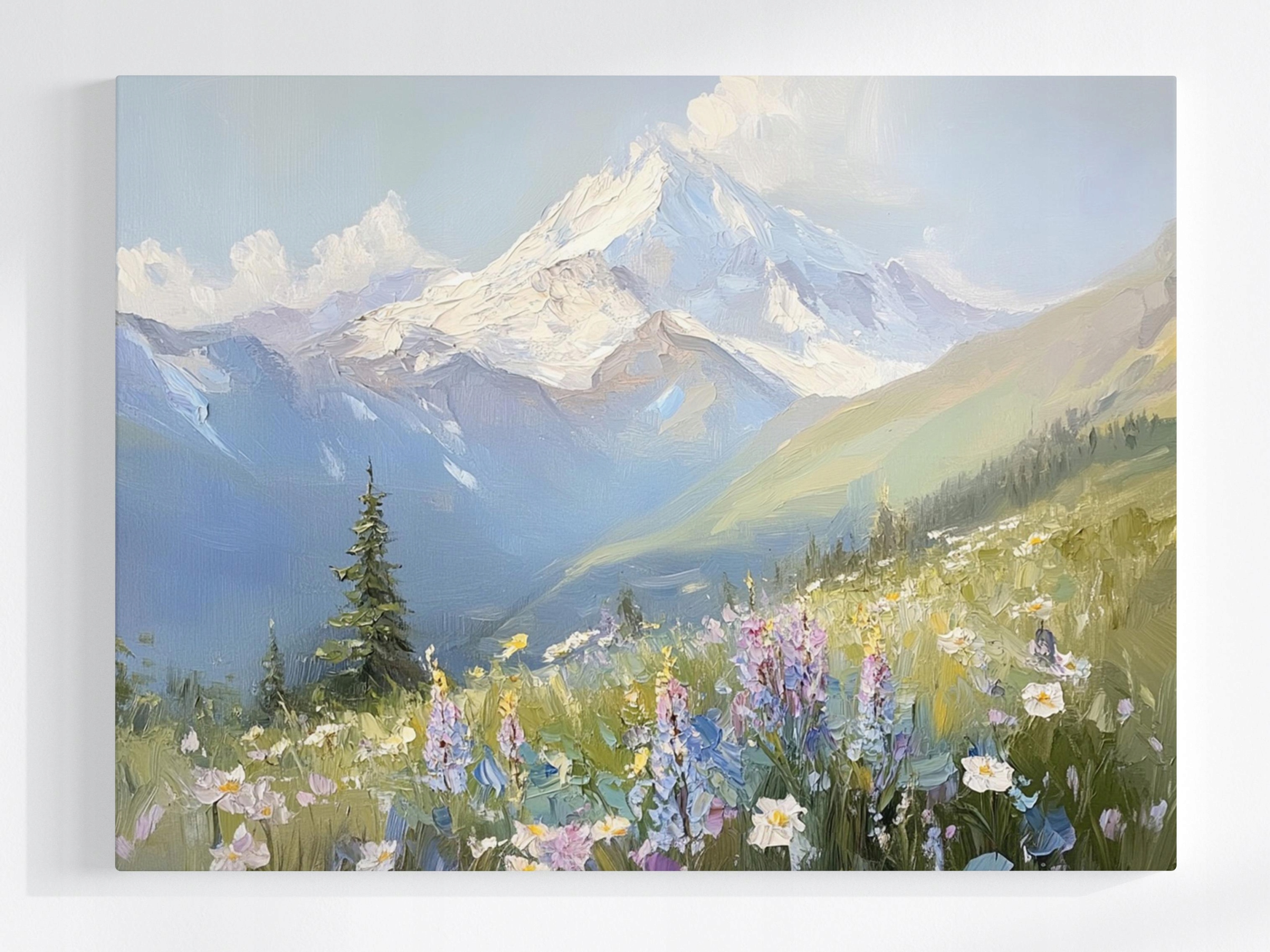 Obraz Na Plátně Canvas Krajina Hory Vrcholky Alpy Louka Květiny Jaro 80x60