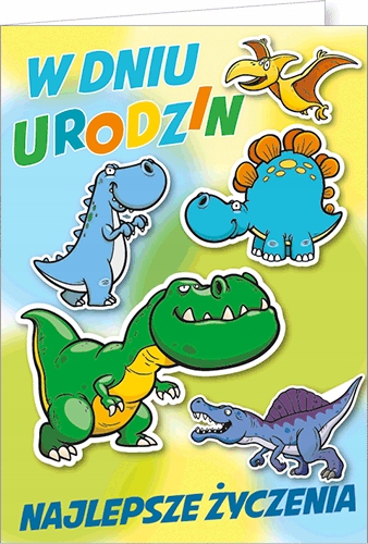 

Kartka urodzinowa z dinozaurem z życzeniami GM535