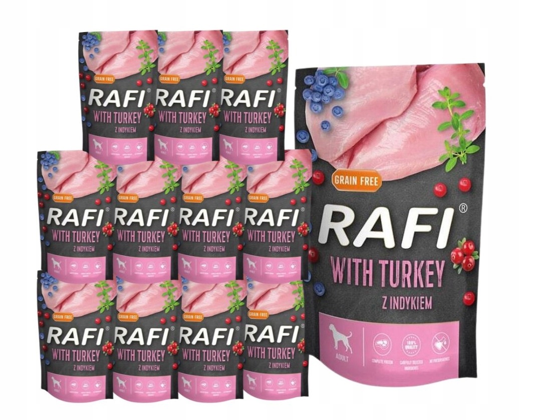 Levně Rafi vlhké krmivo pro psy s krůtím masem, sáček 12 x 500 g Dolina Noteci