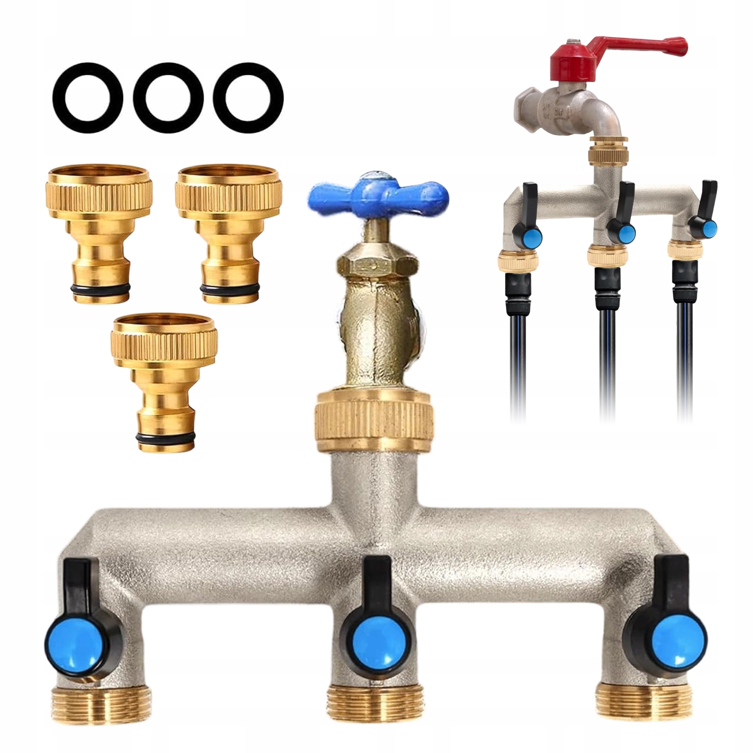 3-CESTNÝ Rozdělovač 3/4 Mosazný S Regulačním Ventilem