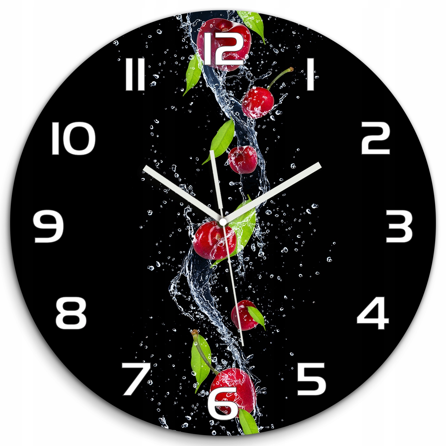 

Duży okrągły szklany zegar ścienny Wiśnie fi 60 cm