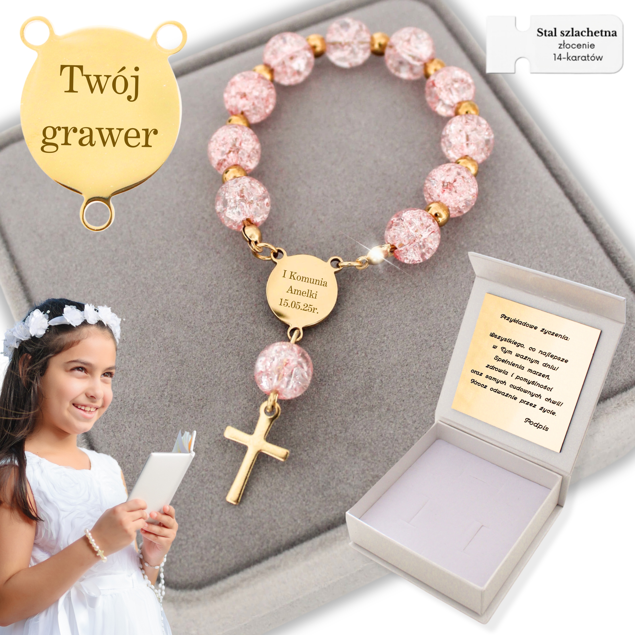 Růženec Desítka Památka svatého přijímání Dárek k přijímání Gravírování