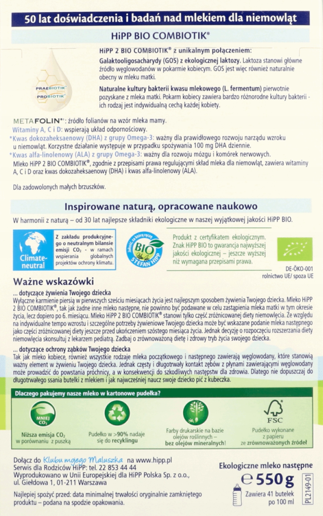 HiPP 2 BIO Combiotik mleko następne dla niemowląt po 6. miesiącu 550 g Marka Hipp