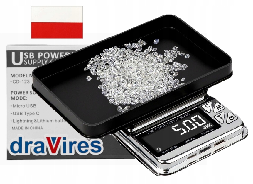 Waga draVires 1kg 0,01g 1000g elektroniczna jubilerska