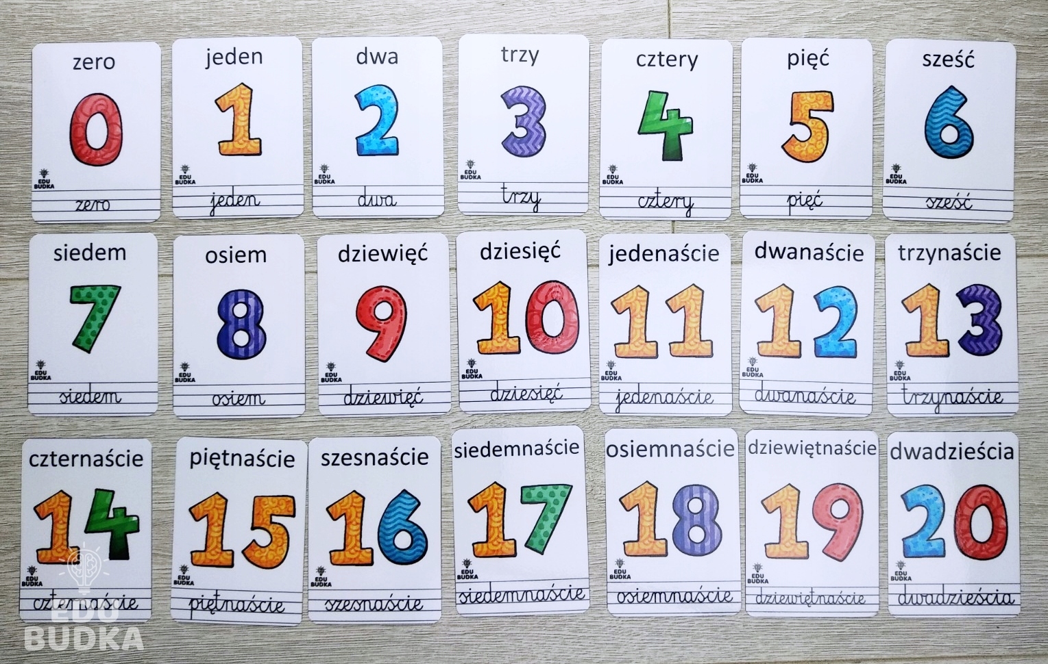 KARTY OBRAZKOWE - LICZBY 0-20 |fiszki 21 szt.|6,5x9cm Autor Edubudka