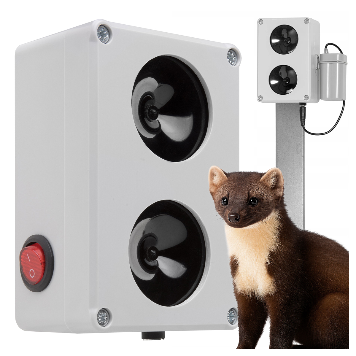 Odstraszacz Kun Myszy Szczurów Ultradźwięk 2000M² IP67 Baterie Wodoodporny