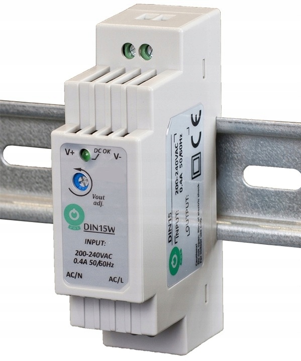 ZASILACZ NA SZYNĘ DIN TH35 15W 24V 0.63A DO TAŚM LED DOMOFONU CCTV POS