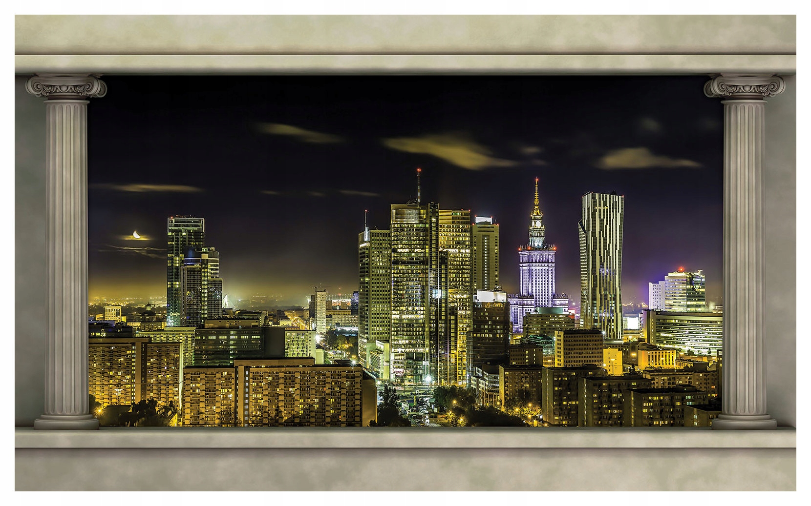 Tapeta Varšava v noci panorama města moderní architektura 350x250 lepidlo