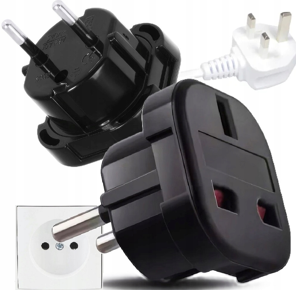 Adapter Uk na Pl Przejściówka Angielska Podróżna Wtyczka Anglia Polska Eu