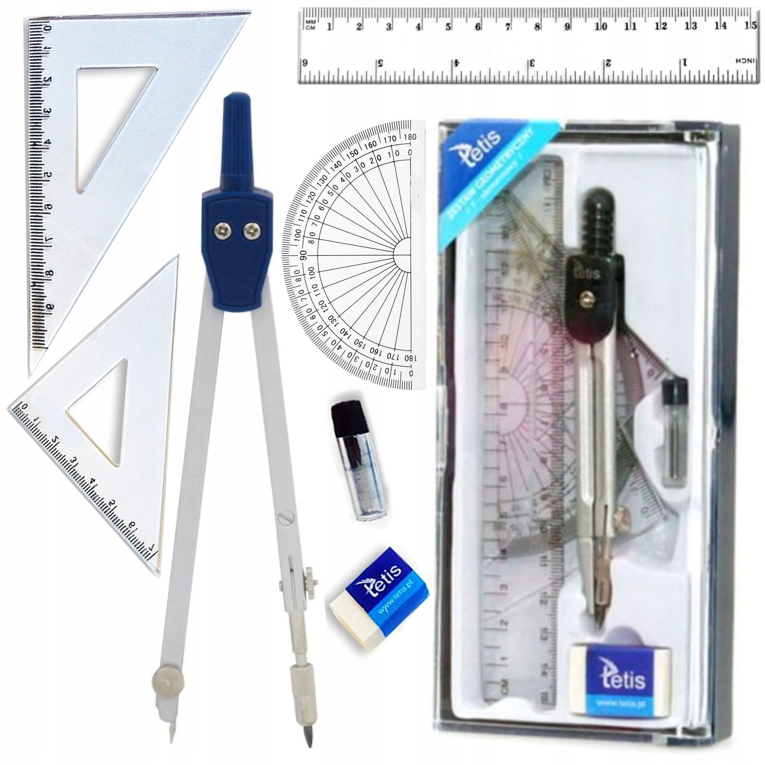 Zestaw geometryczny z cyrklem TETIS 7 elementów