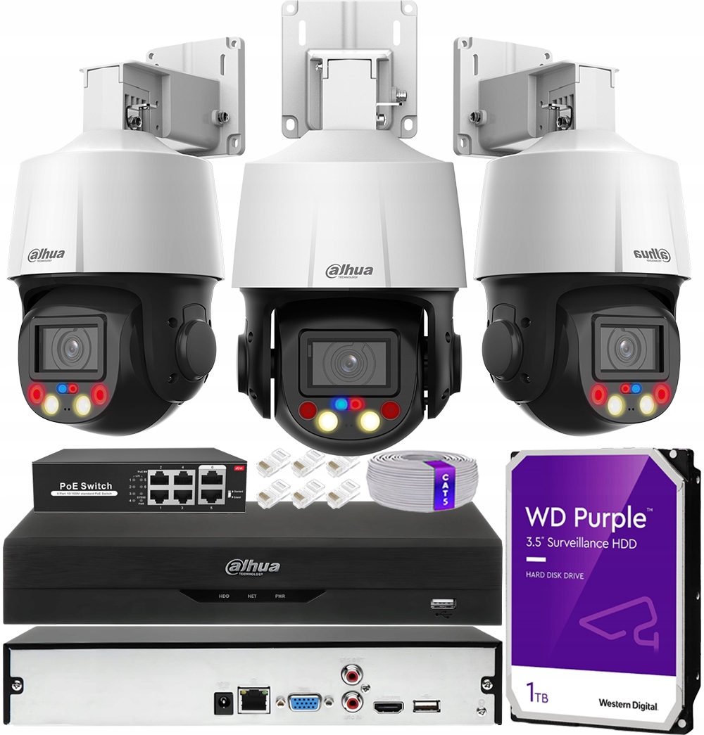 Sada na monitorovanie Ip 3x Ptz kamera TioC 4MPx SD3E405DB-GNY-A-PV1 Dahua