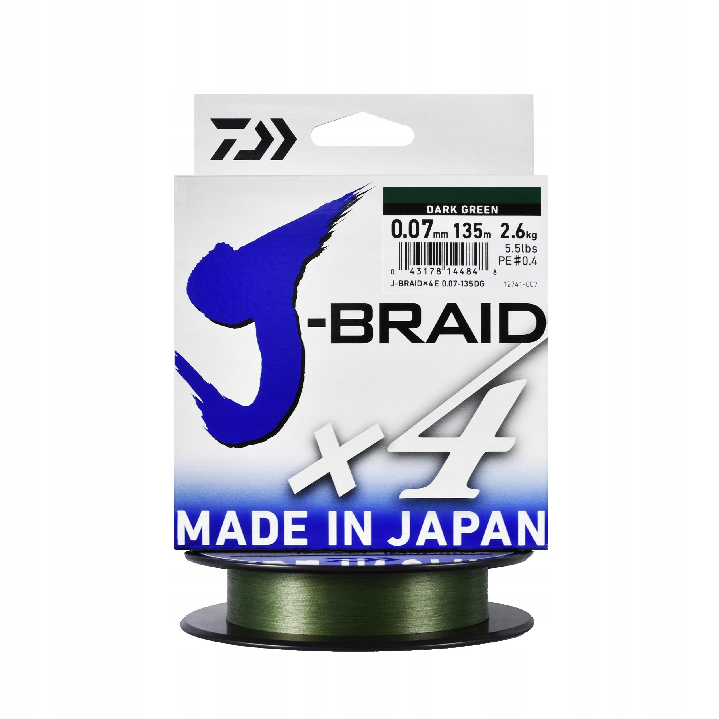 Japońska plecionka 4 sploty Daiwa J-Braid X4 0.07mm 135m 2,6kg 1szt.