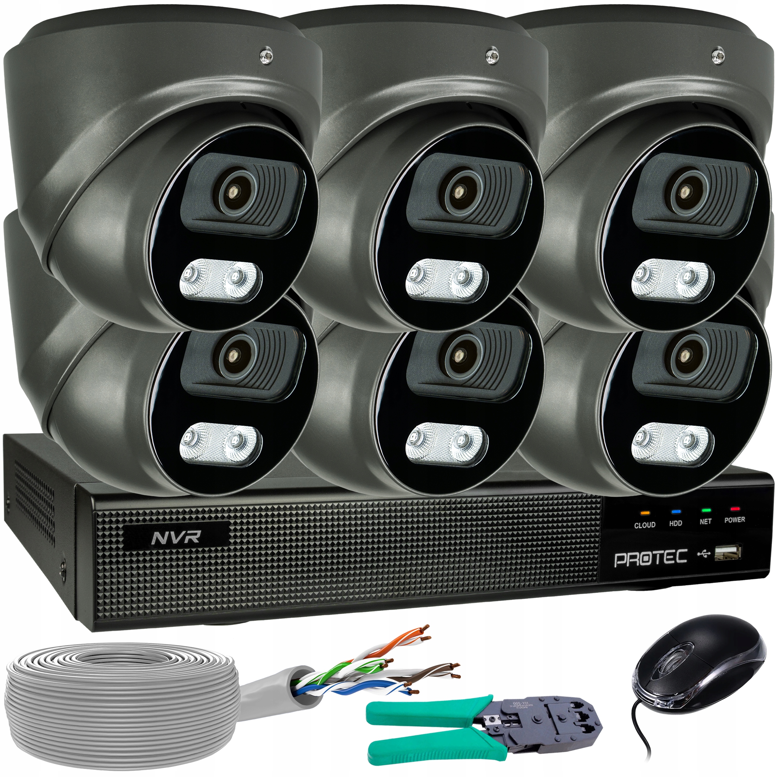 Sada 6 kamer Grafitové Ip 8MP 4K Poe Detekce lidí a vozidel bez hdd