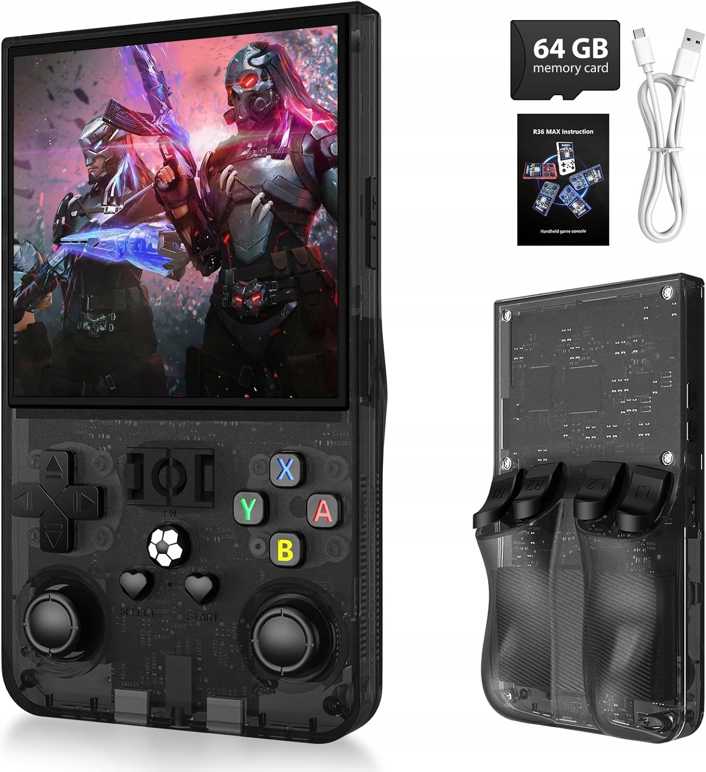 Retro konzola R36MAX s 64GB paměťovou kartou 4 palce Ips černá