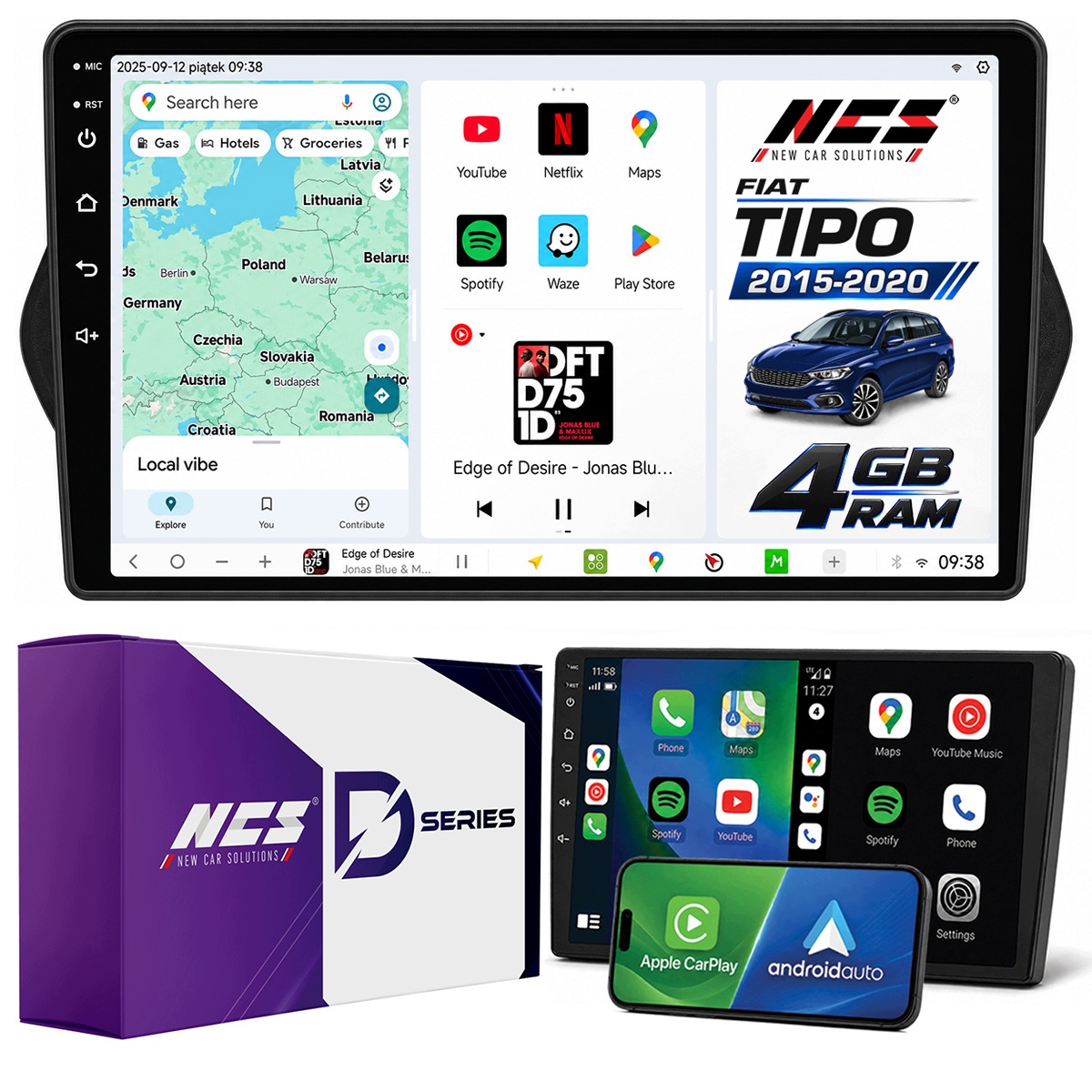Rádio Navigace Ncs D9 Fiat Tipo 2015-2020 Android 4GB Lte 9″