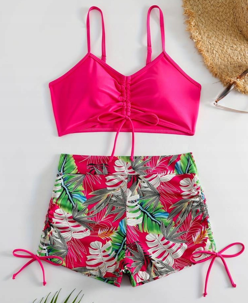 STRÓJ KĄPIELOWY DAMSKI KOSTIUM DWUCZĘŚCIOWY BIKINI WYSOKI STAN SPODENKI L Materiał dominujący poliester