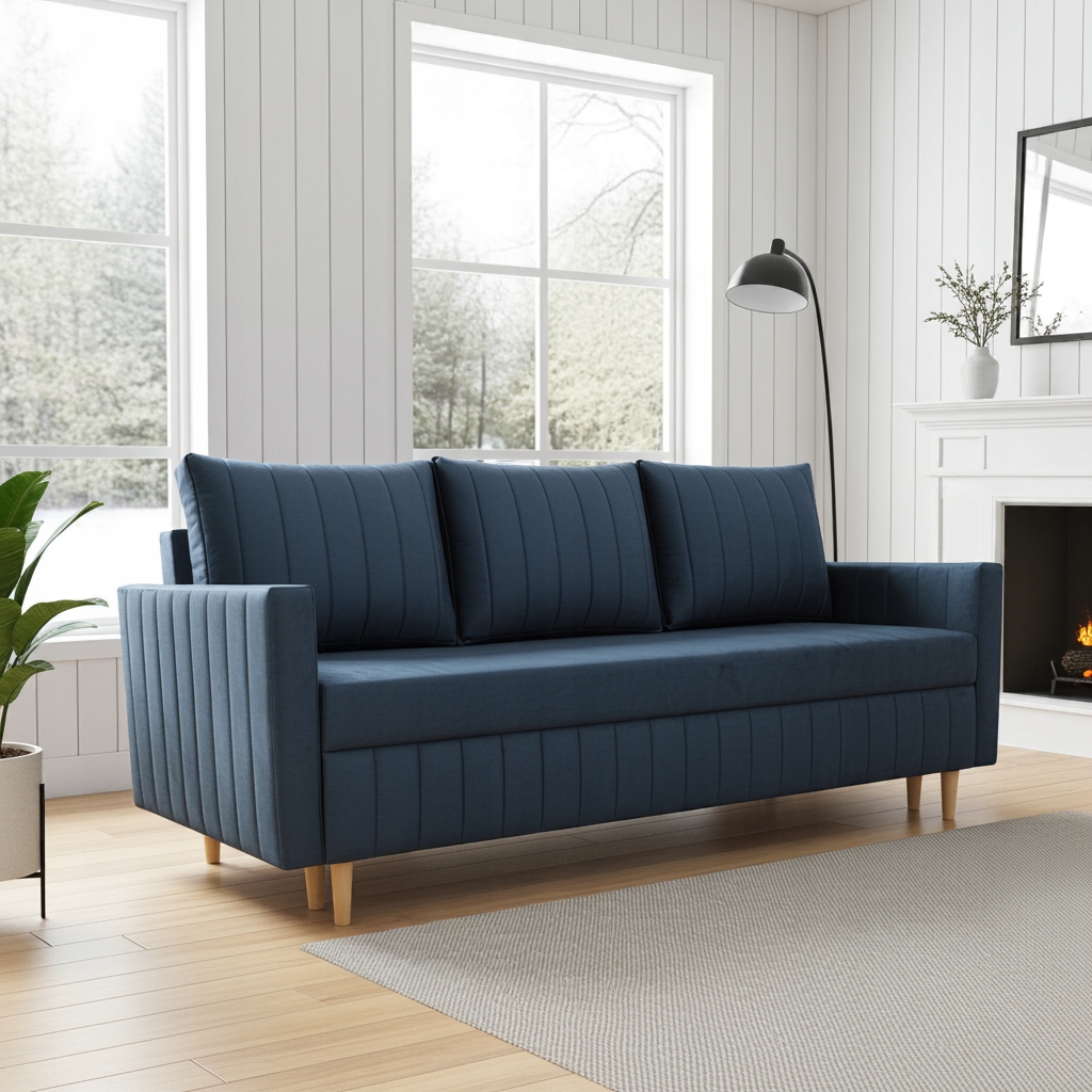 Modrá Rozkládací Pohovka Frida Funkce Spaní Pružiny Velur Kontejner