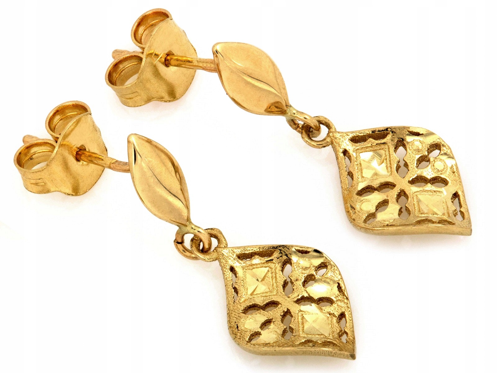 Náušnice pro ženy ze zlata 585, závěsné, ažurové na tyči 14k 1.98g