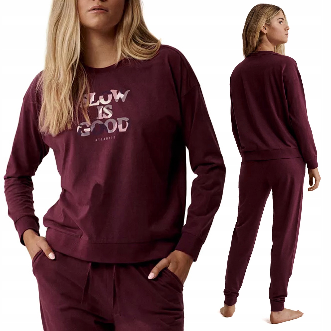 Dámské teplákové pyžamo, 100% Bavlna domácí Teplákovka souprava Atlantic NLP-499 L