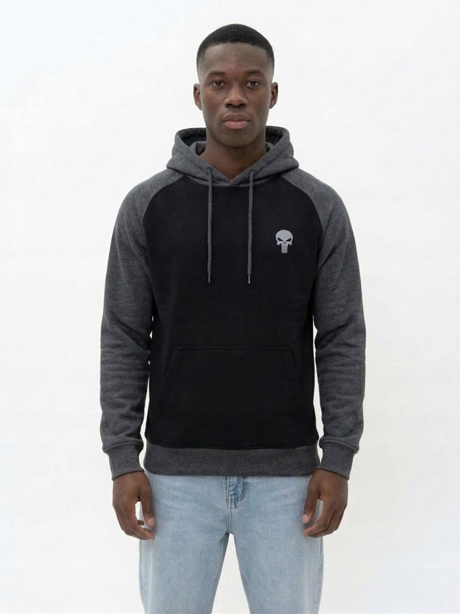 Mikina S Kapucí Reglan Černá Tmavě šedá Klokanka Marvel Punisher L
