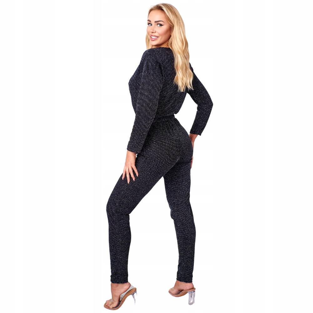 zjawiskowy KOMBINEZON DAMSKI KOPERTOWY błyszczący NA SYLWESTRA M Model kopertowy