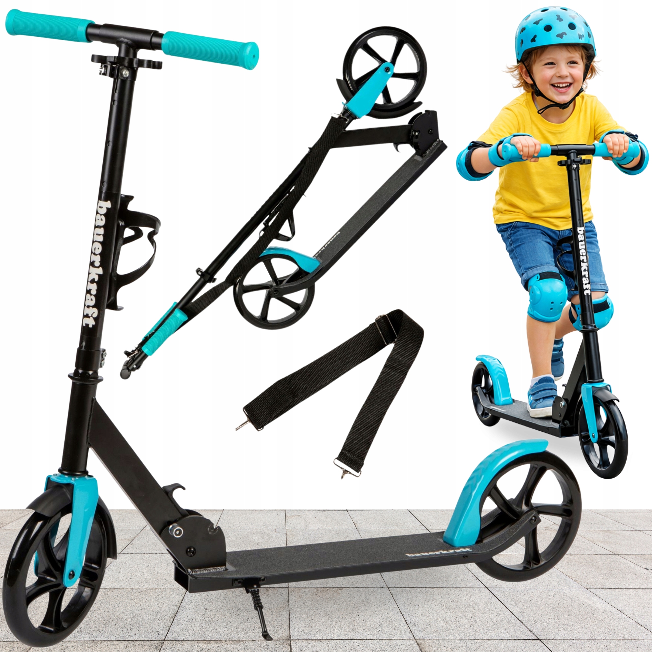 Hulajnoga Dla Dzieci Miejska Składana Regulowana Koła 200mm Uchwyt Na Bidon