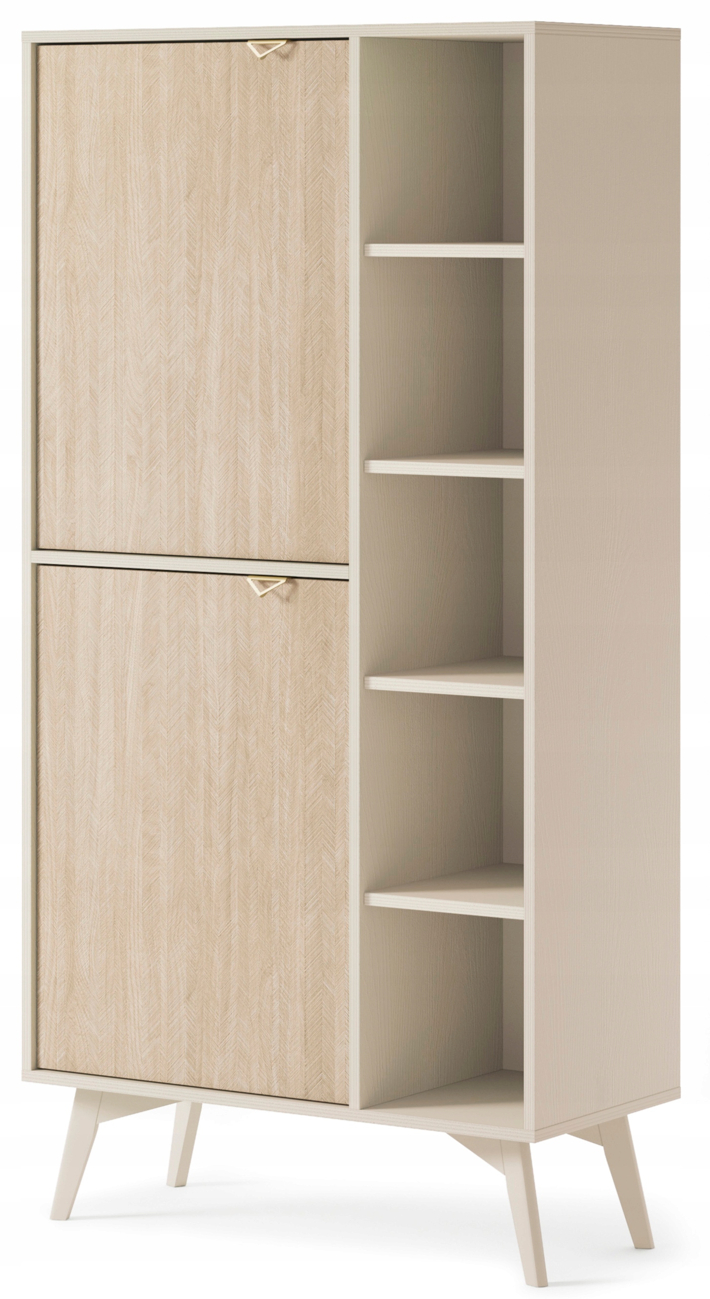 Regál Favoria dvoudveřový 80 cm béžový/jedle scandi se zlatými úchyty