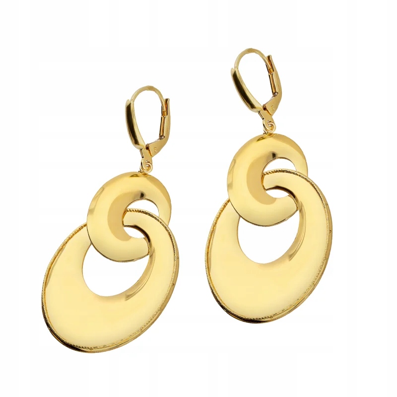 dámské náušnice ze zlata 585, závěsné, dvě propletená kolečka jako dárek, 7.34 g