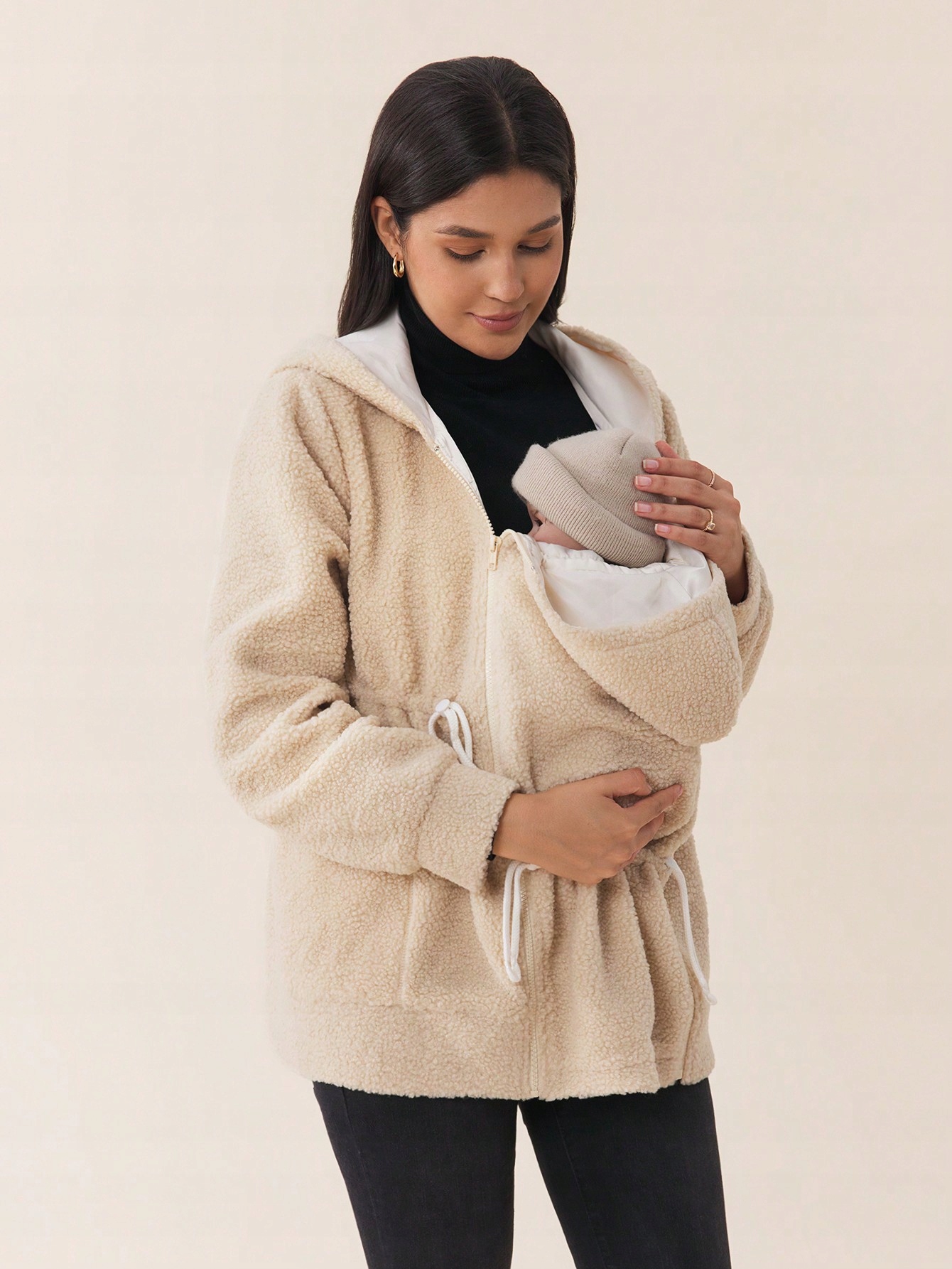 Těhotenská Přechodová Bunda S Kapucí Béžová Casual Shein M 38