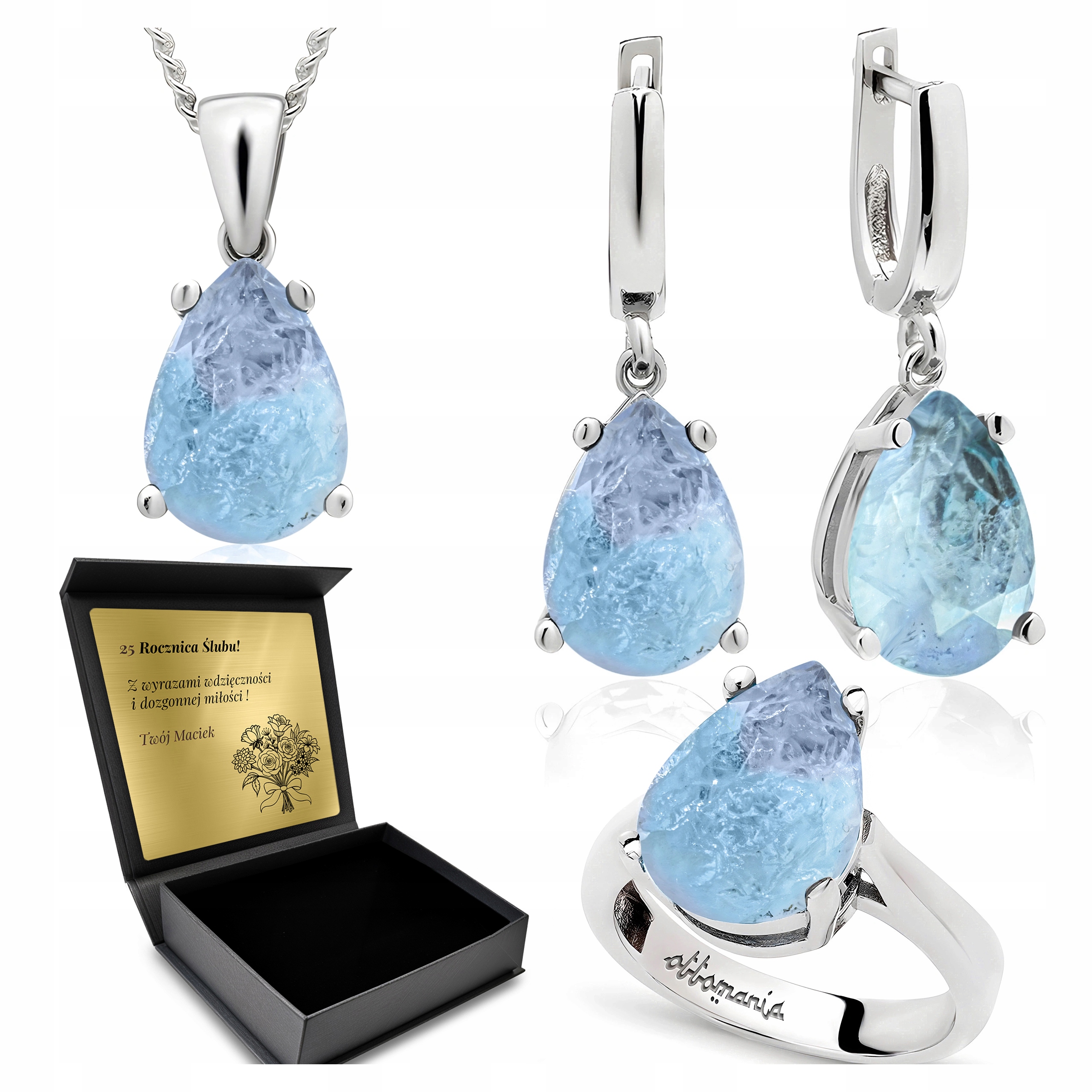 Komplet Stříbrných Šperků 925 Turmalín Paraiba Dárek pro ženu Gravírování