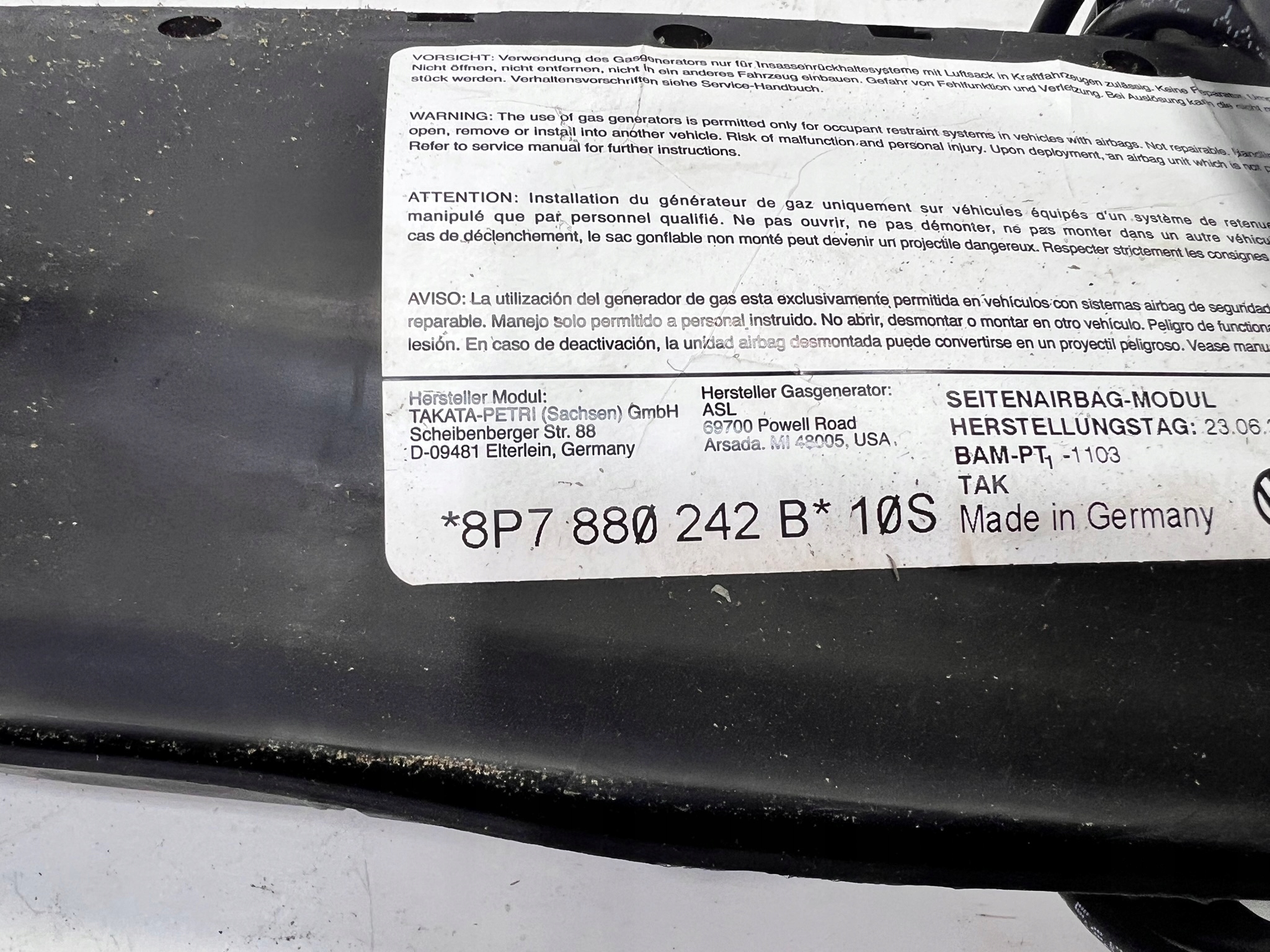 seat airbag right front AUDI A3 8P 8P7880242B